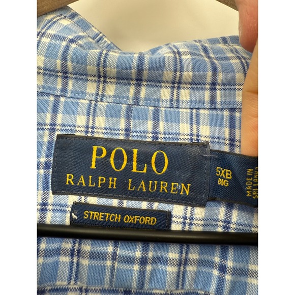 Polo Ralph Lauren Shirt Mens 5XB Blue Plaid Stretch Oxford Plaid Button Up - Picture 4 of 10